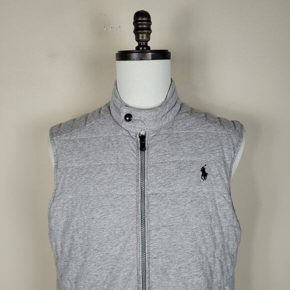 Polo Ralph Lauren Vest Mens Medium Gray Quilted Zip Casual Preppy Mock Collar - Picture 3 of 12